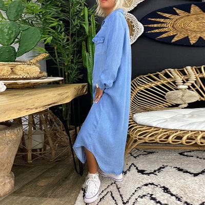 Sofía | Vestido Maxi de Manga Larga en Denim