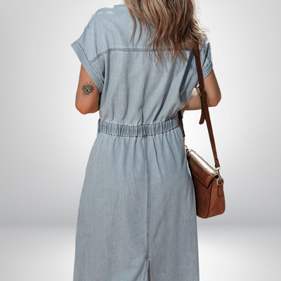 Marina | Vestido de Denim Elegante con Mangas Cortas Tipo Murciélago