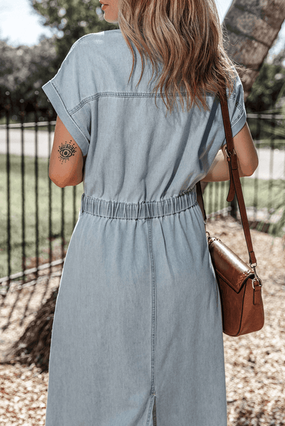Marina | Vestido de Denim Elegante con Mangas Cortas Tipo Murciélago